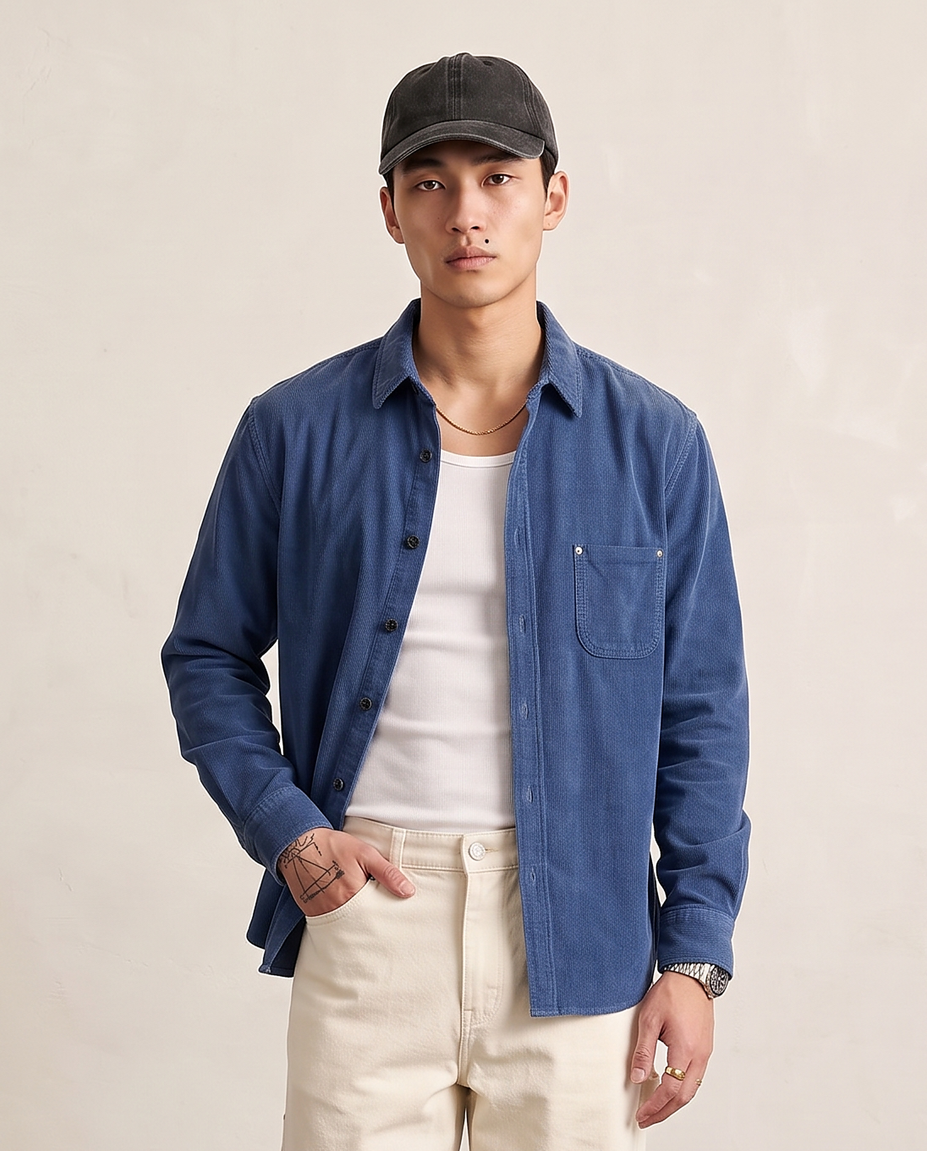 Washed Corduroy Overshirt - Blue