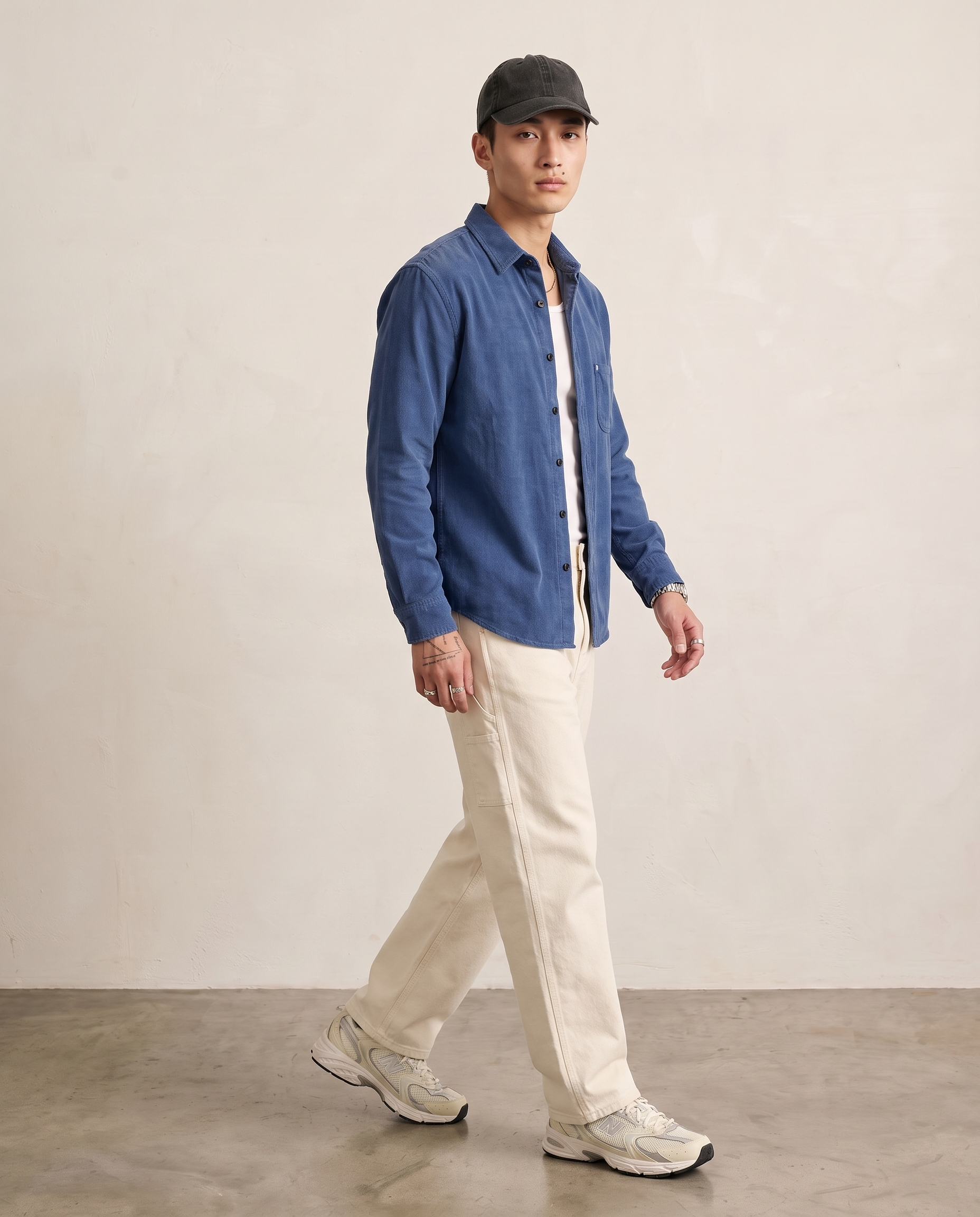 Hipland Washed Corduroy Overshirt Blue side