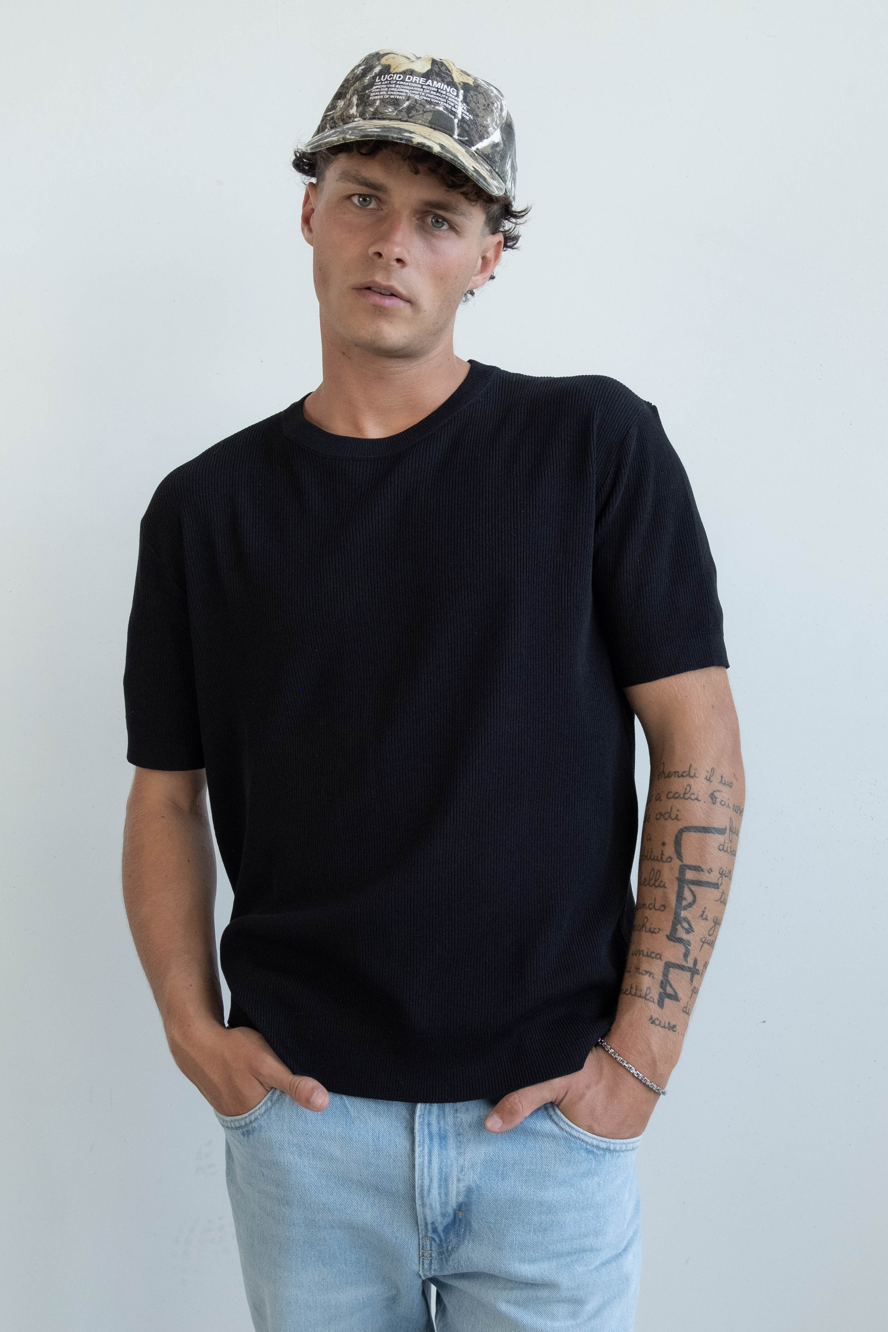 Rib Knit Tee - Black