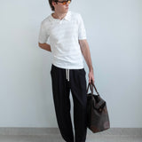 Open-Stitch Knit Polo - White