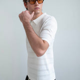 Open-Stitch Knit Polo - White