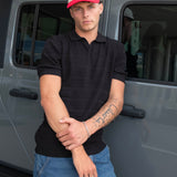 Textured Knit Polo - Black