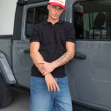 Textured Knit Polo - Black
