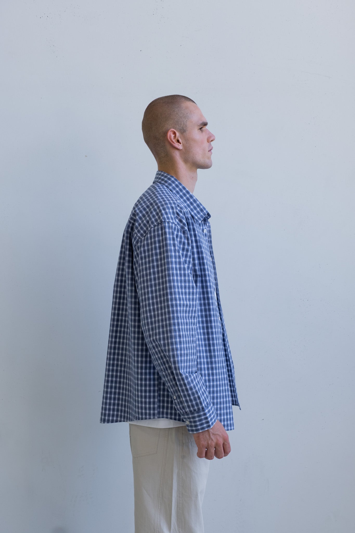 Hipland Heritage Micro-Check Shirt — Blue Check — lifestyle view