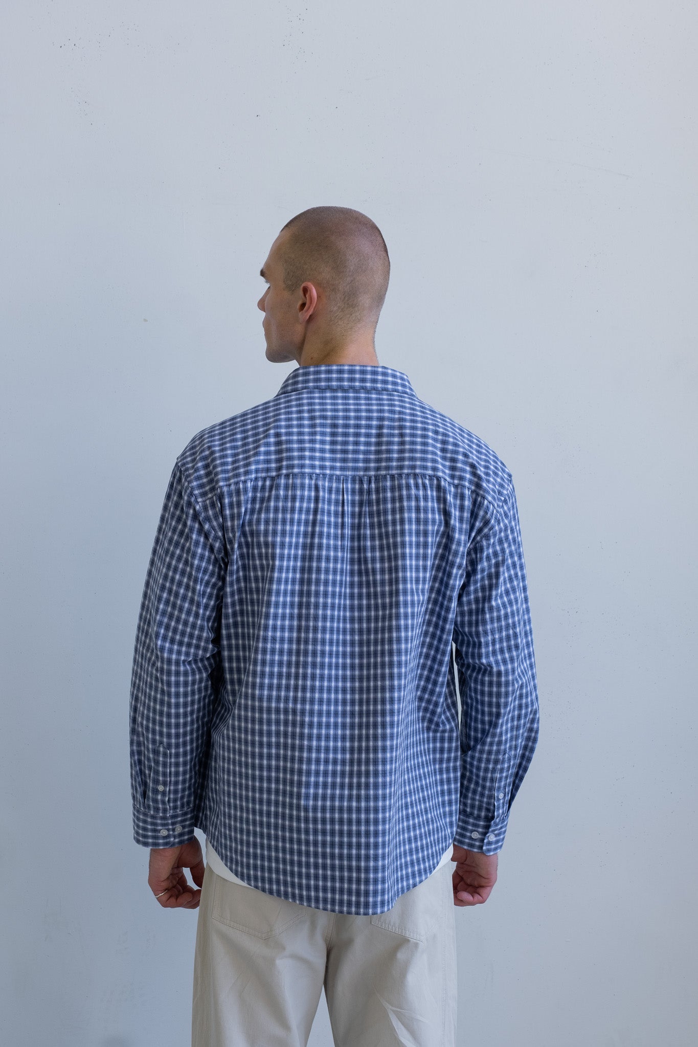 Hipland Heritage Micro-Check Shirt — Blue Check — detail view
