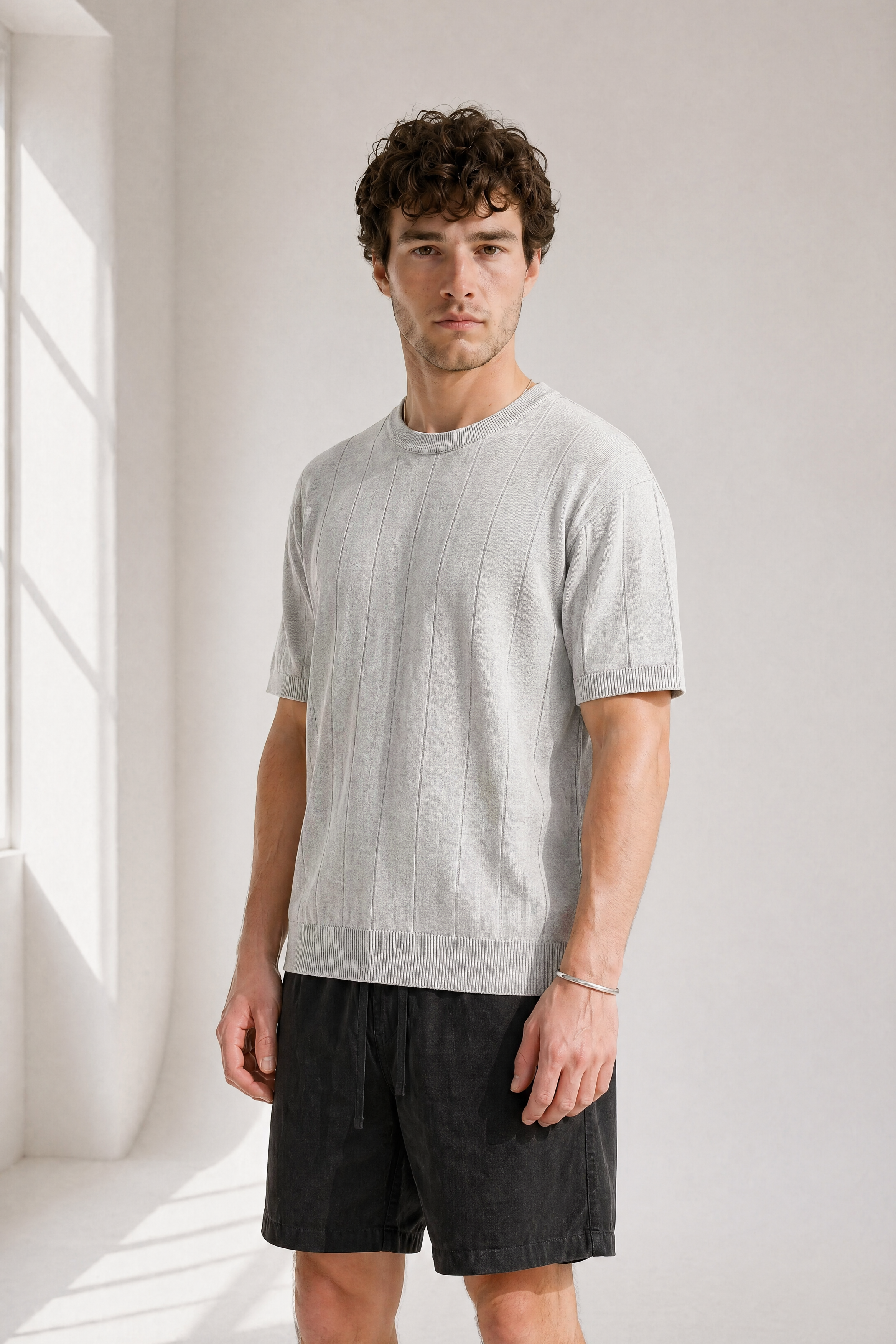 Slub Knit Tee - Grey - front view