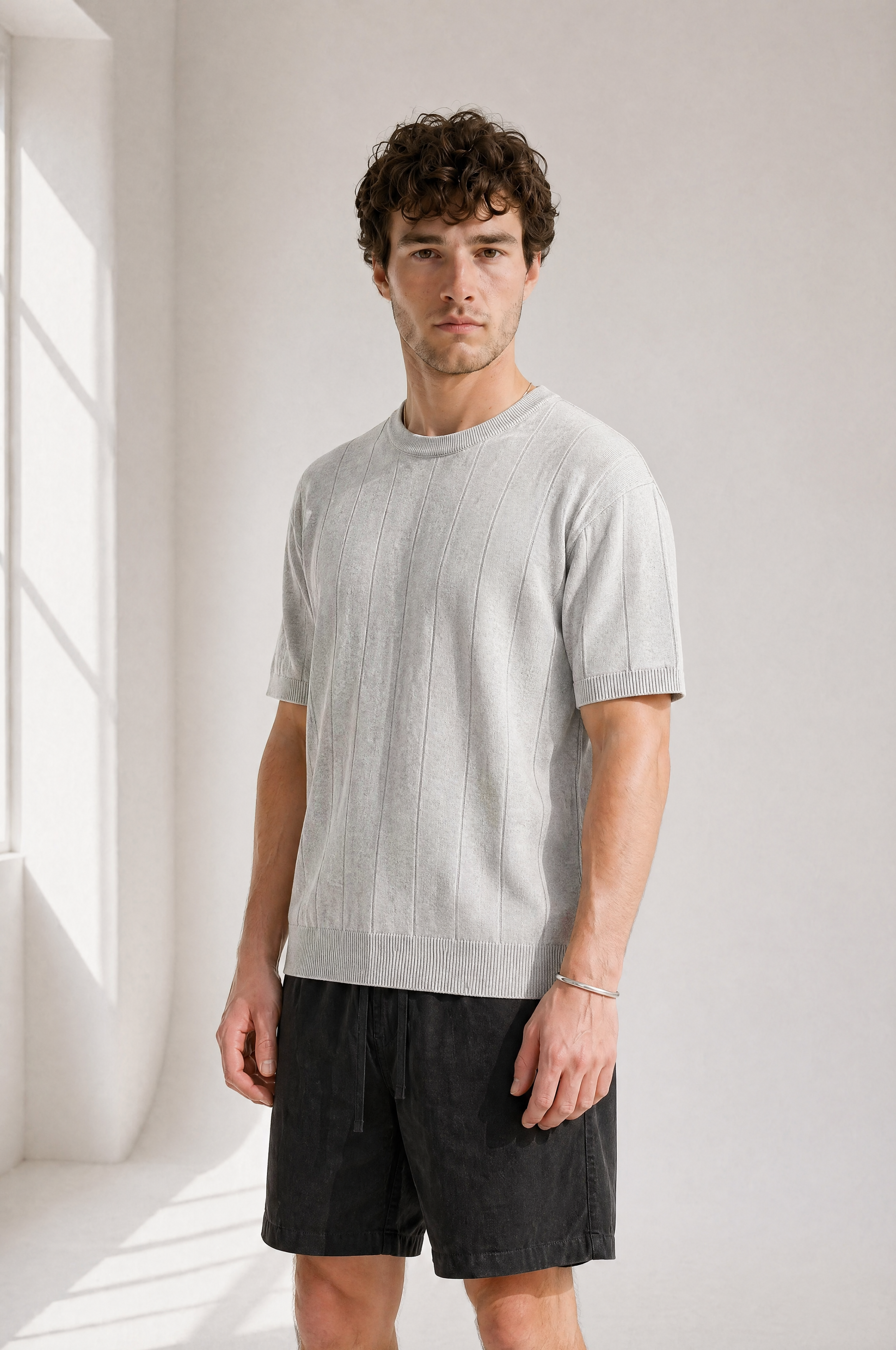 Slub Knit Tee - Grey - front view