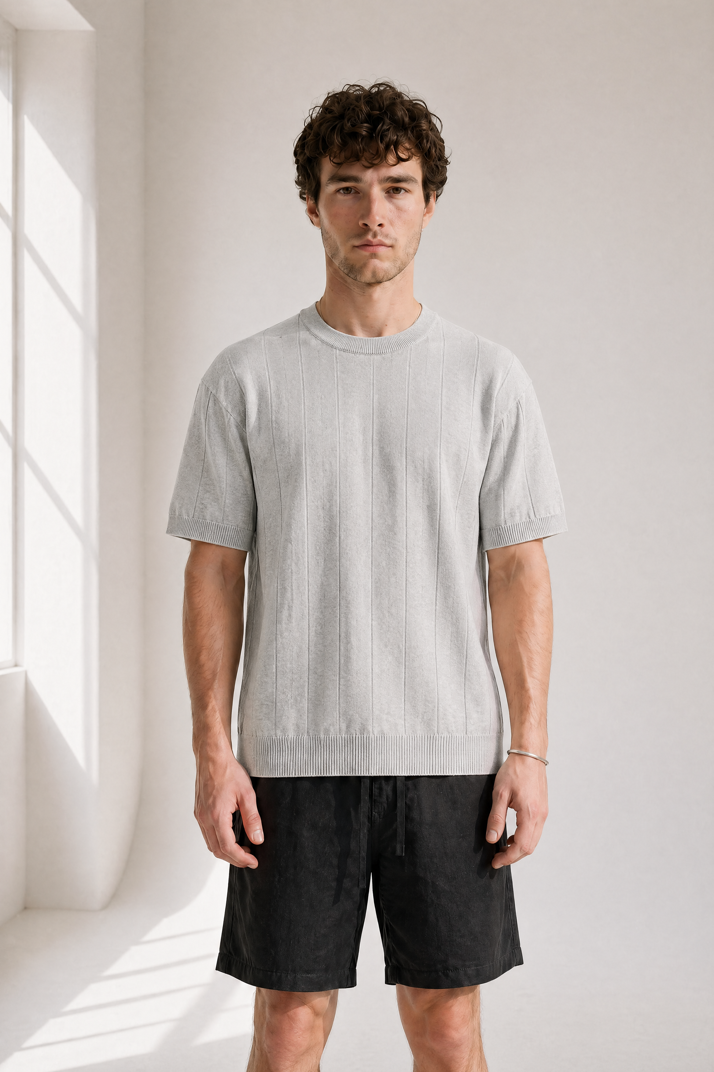 Slub Knit Tee - Grey - back view