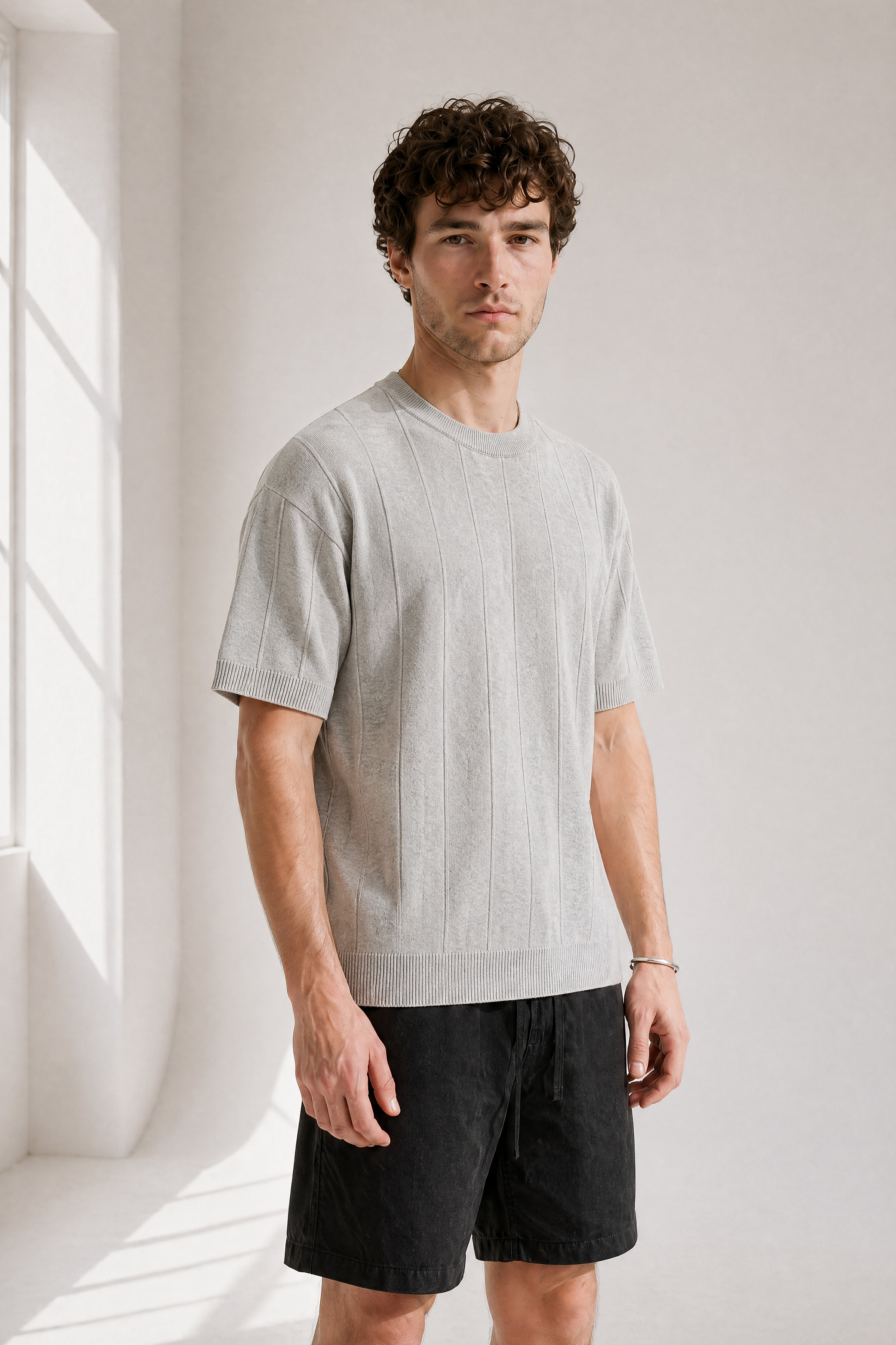 Slub Knit Tee - Grey - detail view