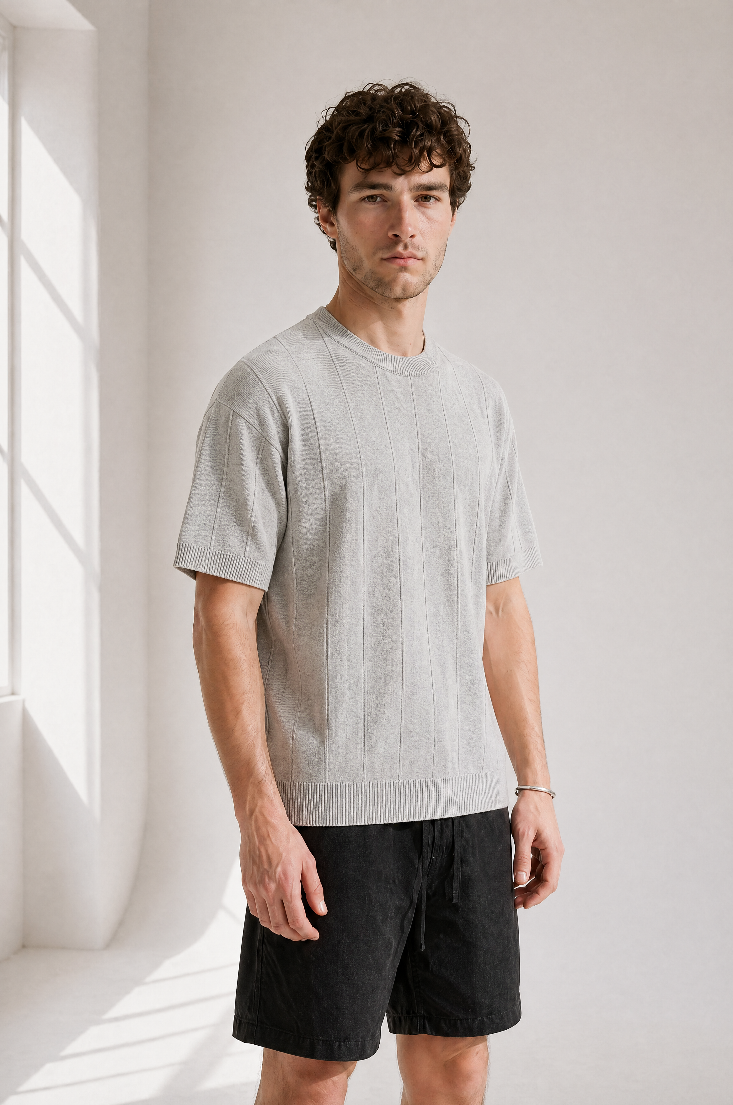 Slub Knit Tee - Grey - detail view