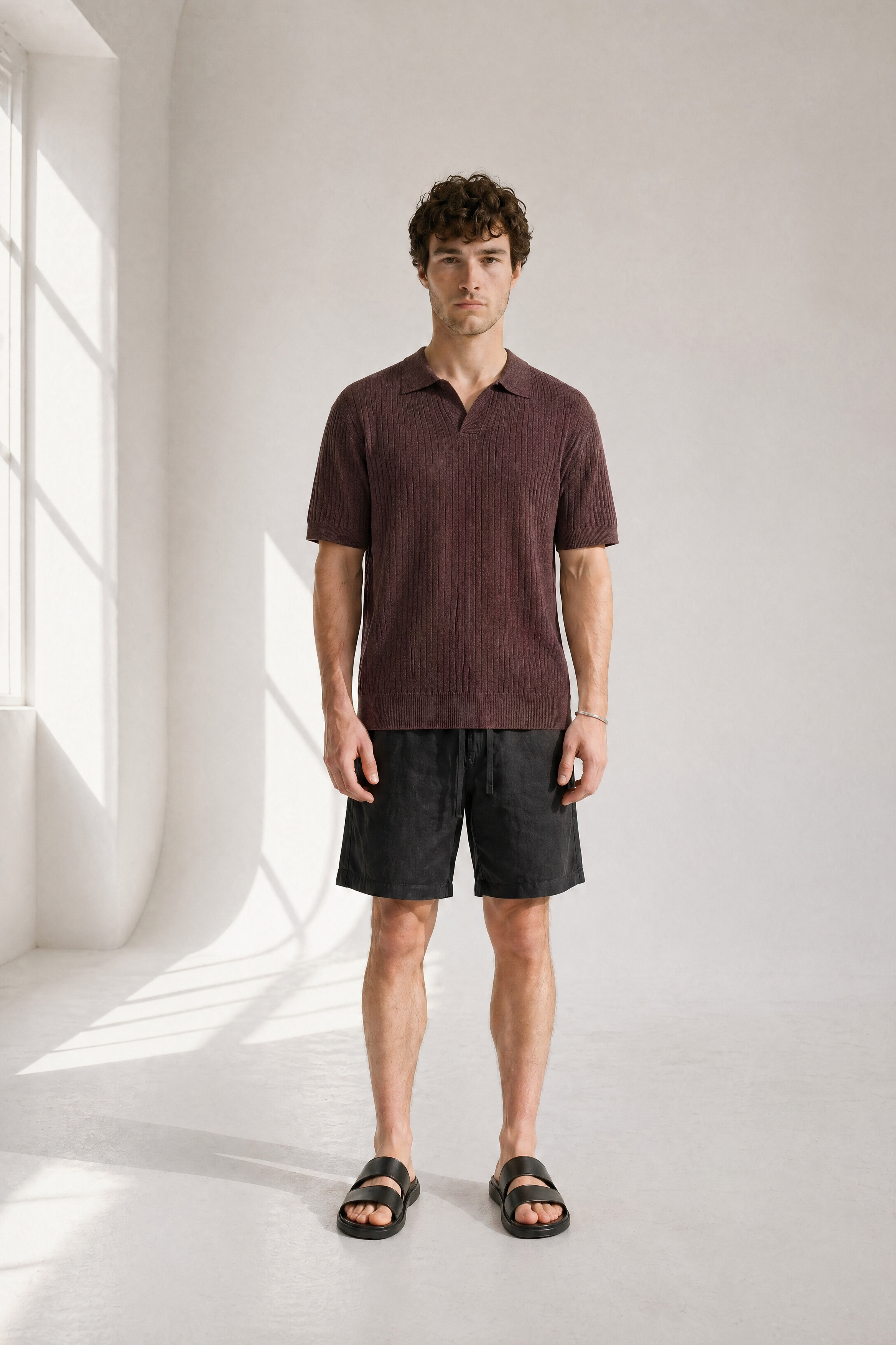 Rib Knit Polo - Burgundy - lifestyle angle