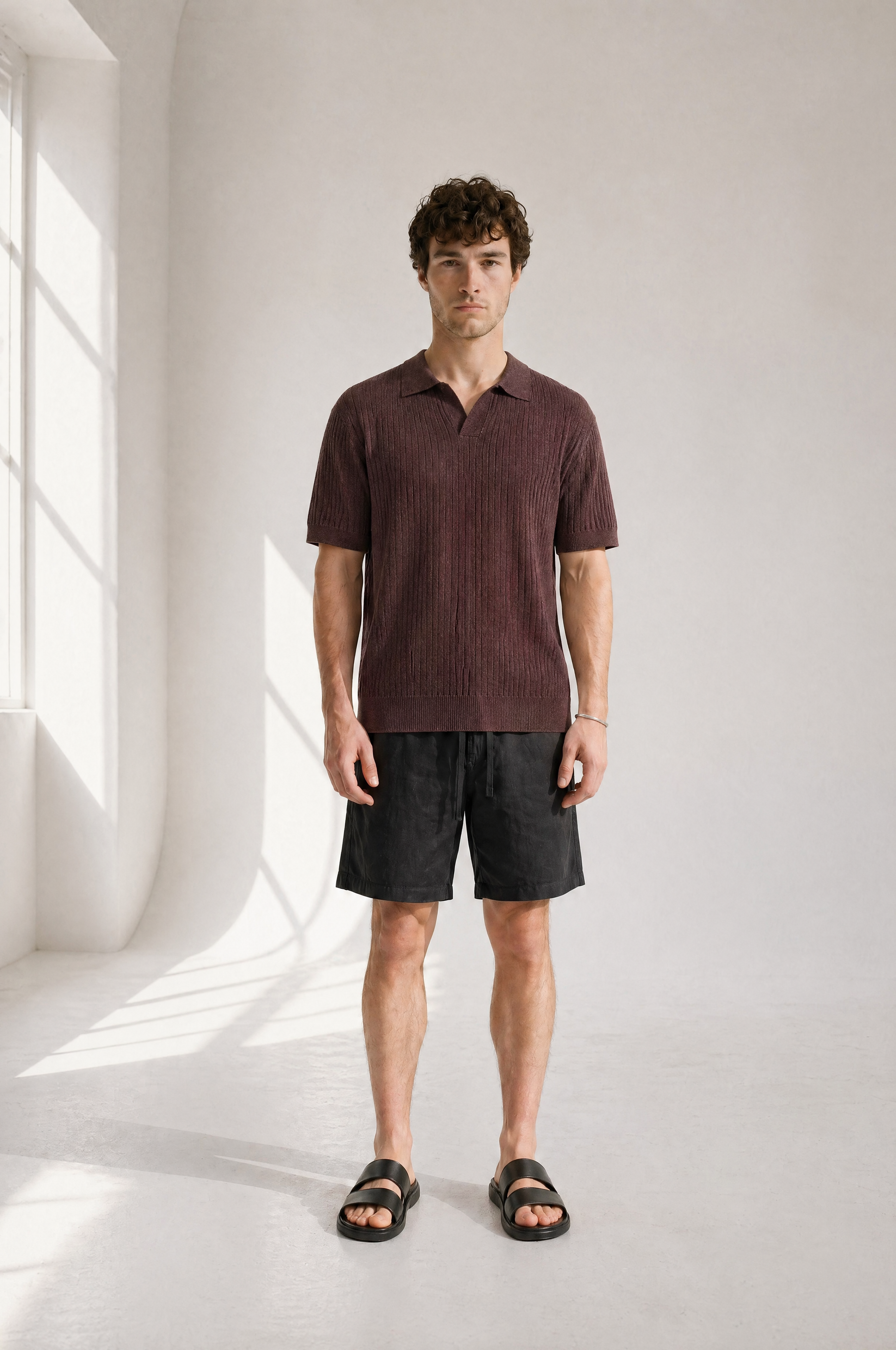 Rib Knit Polo - Burgundy - lifestyle angle