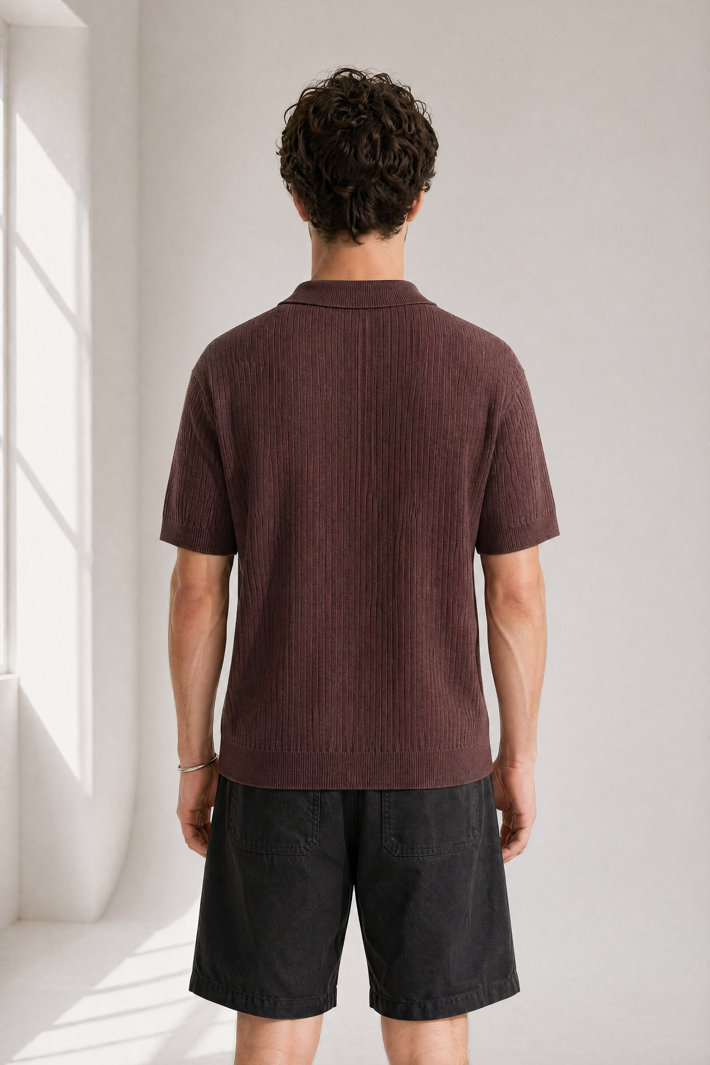 Rib Knit Polo - Burgundy - side view