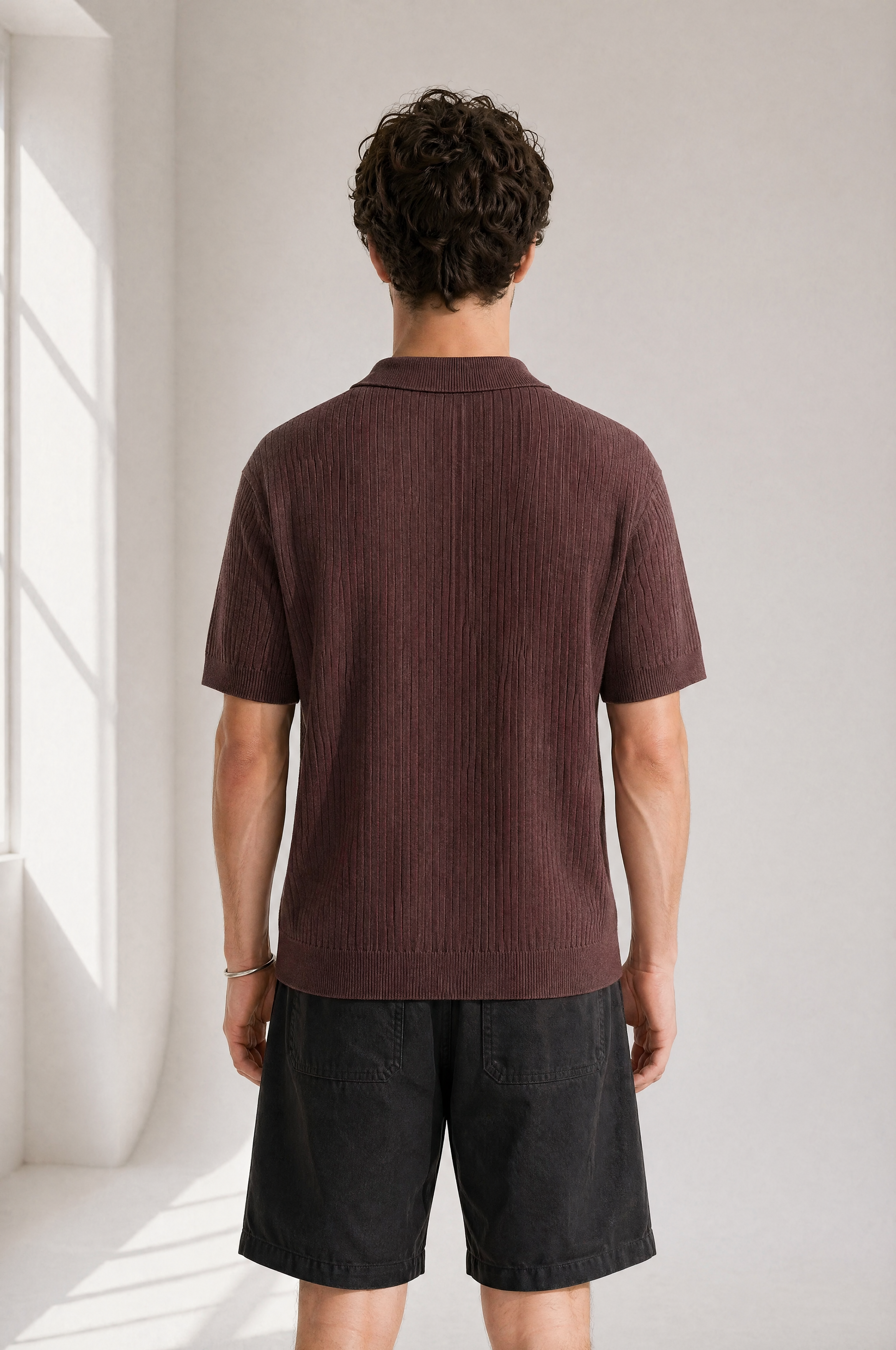Rib Knit Polo - Burgundy - side view