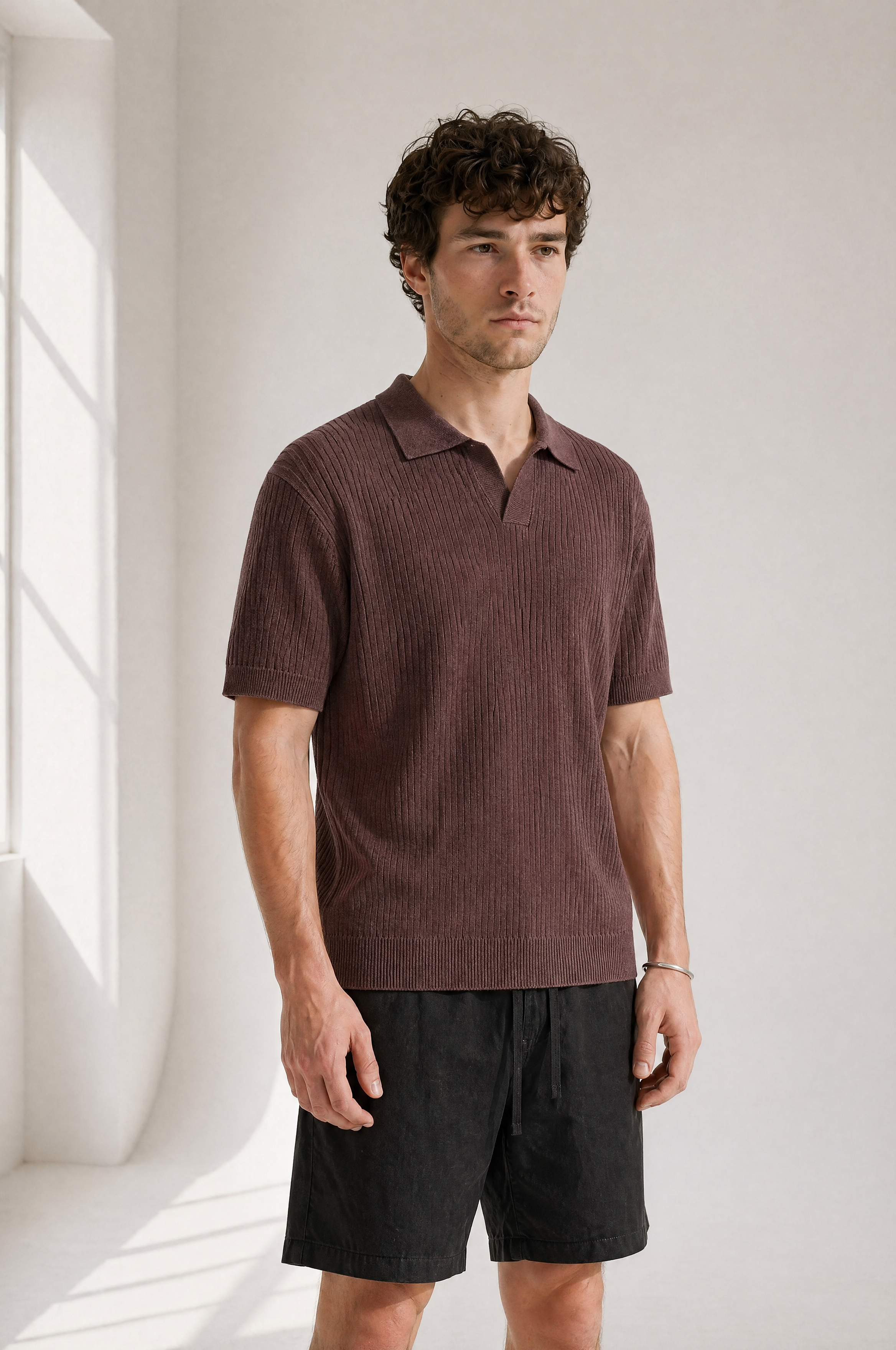 Rib Knit Polo - Burgundy - back view