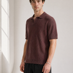 Rib Knit Polo - Burgundy - front view