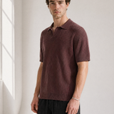 Rib Knit Polo - Burgundy - front view