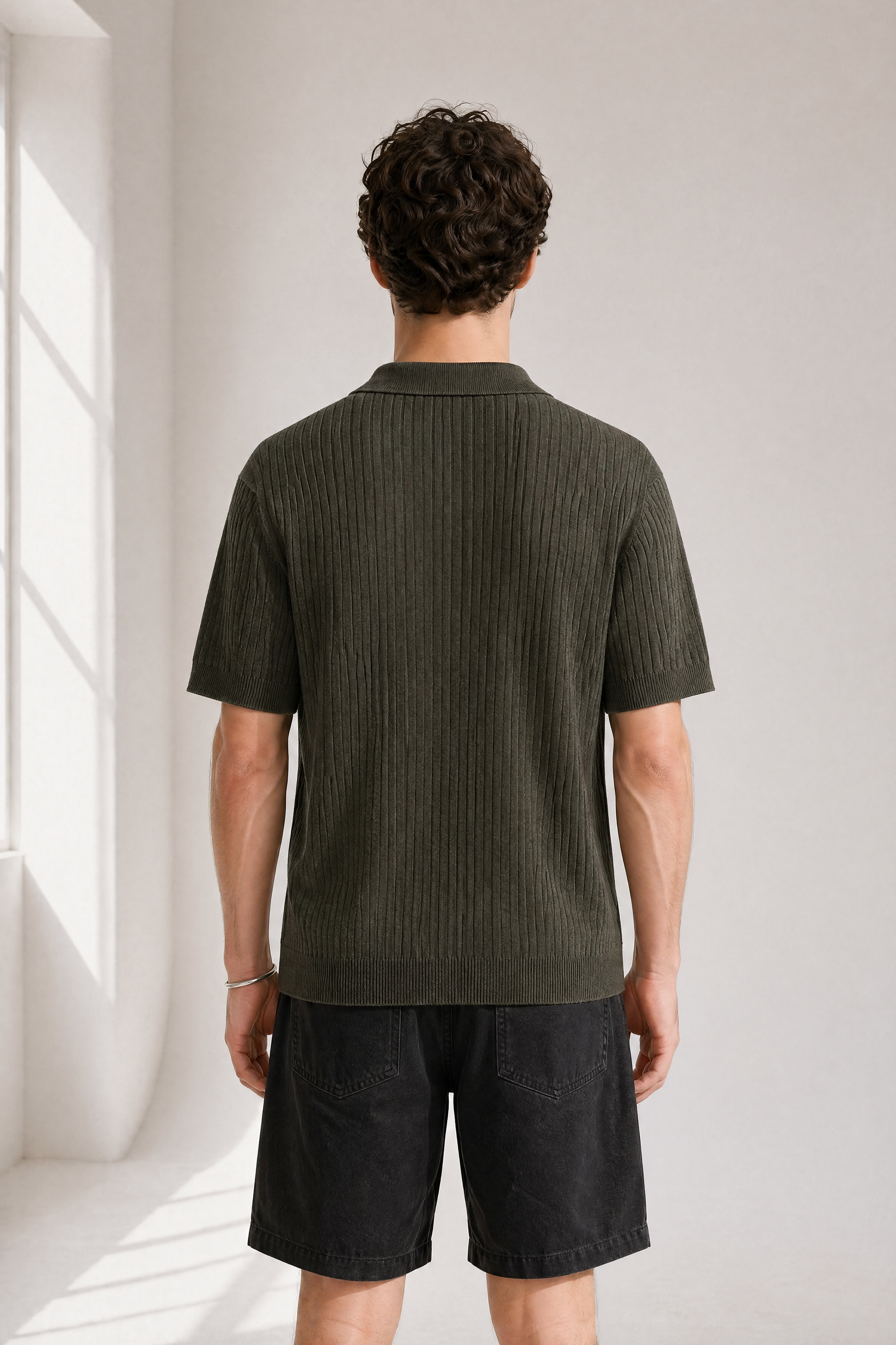 Rib Knit Polo - Olive - lifestyle angle