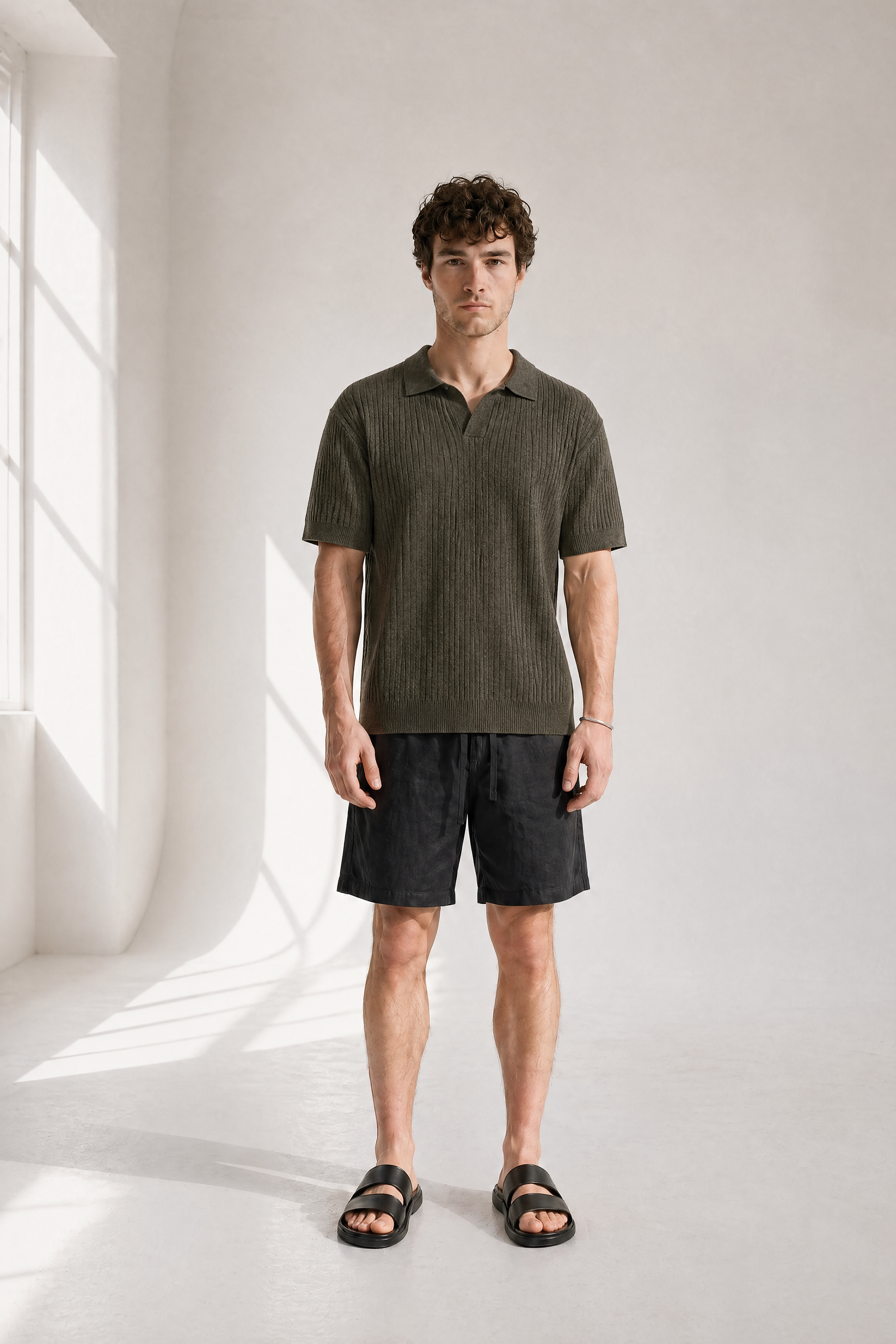 Rib Knit Polo - Olive - back view