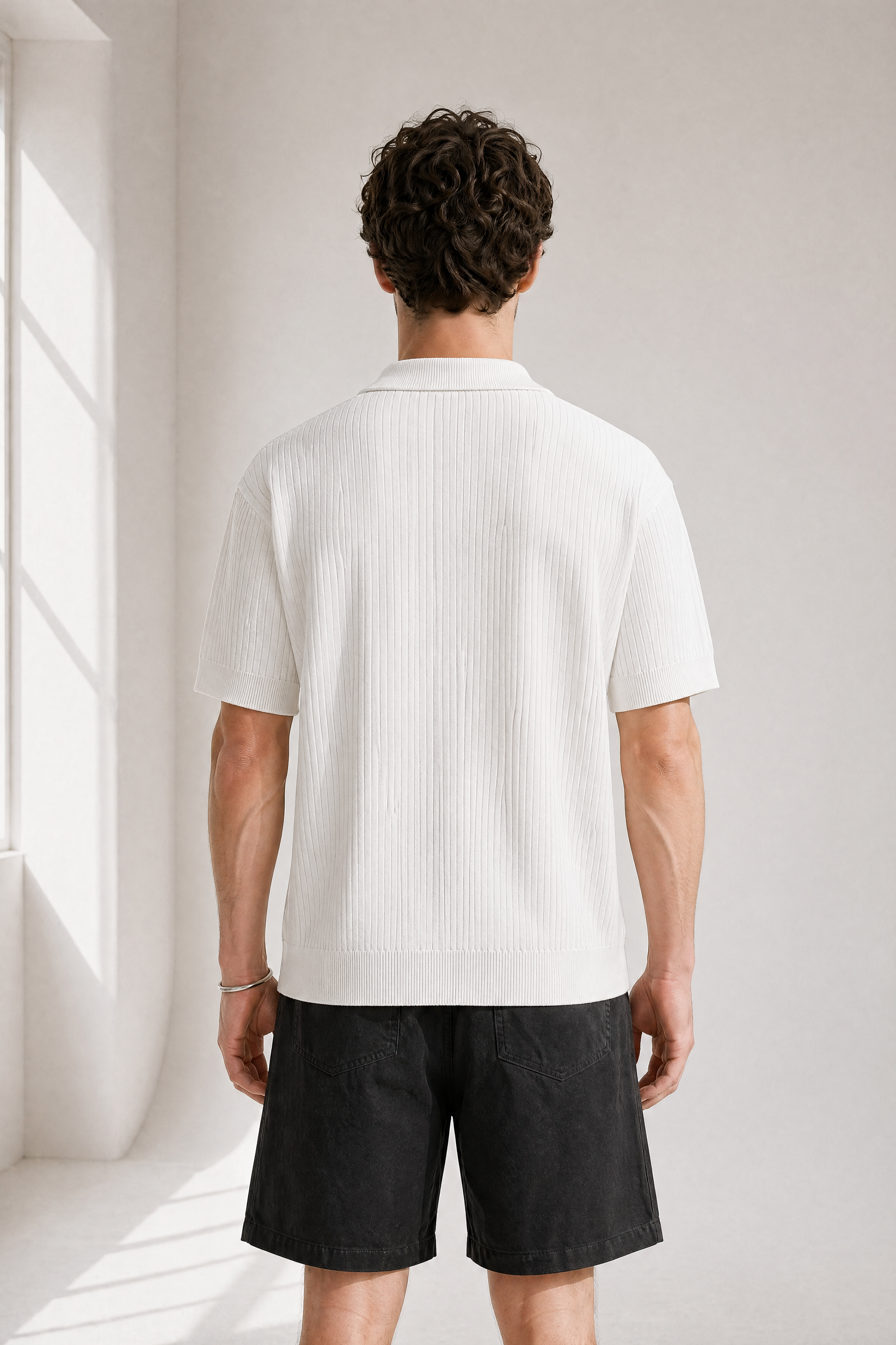 Rib Knit Polo - White - lifestyle angle