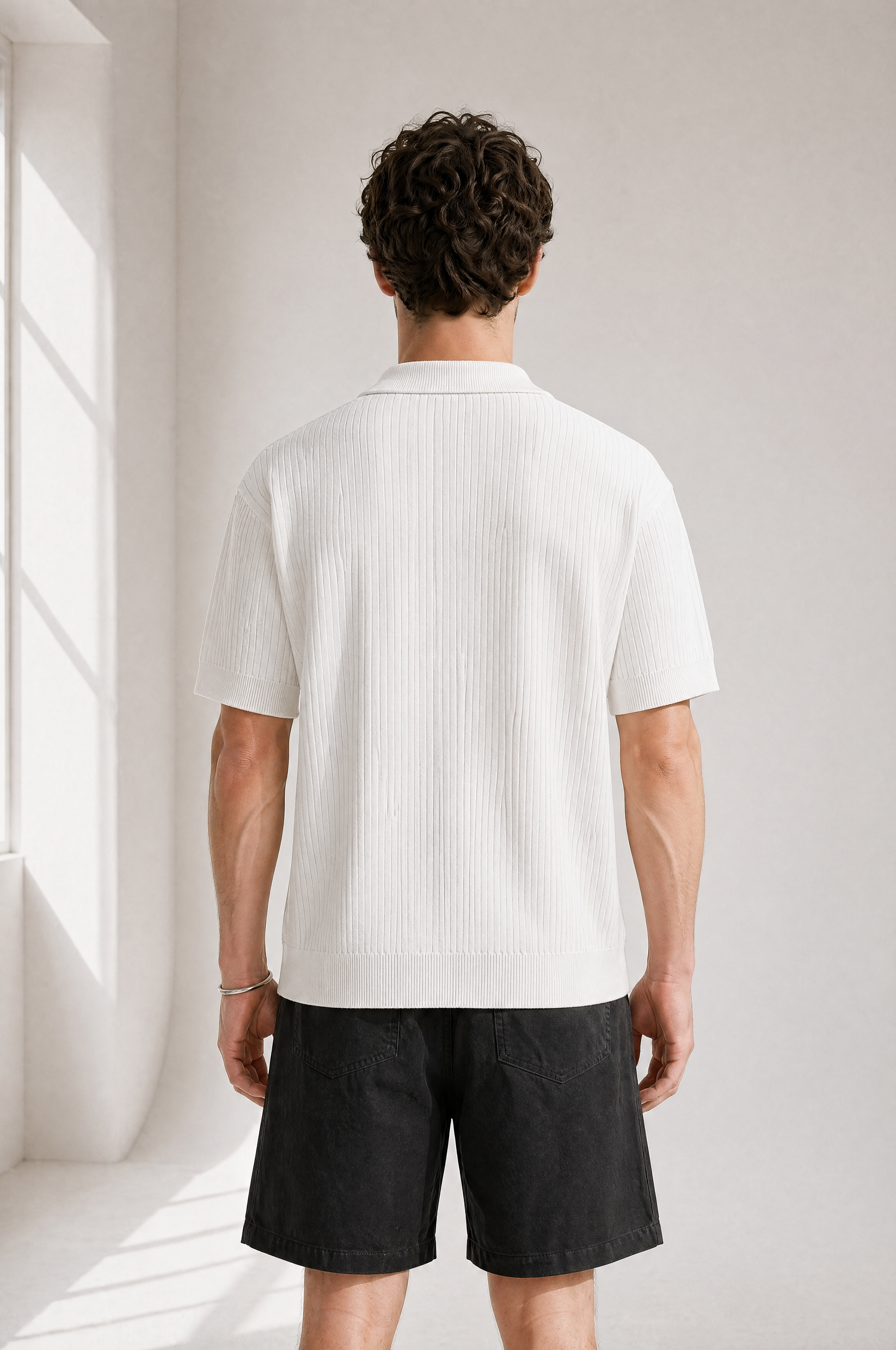 Rib Knit Polo - White - lifestyle angle