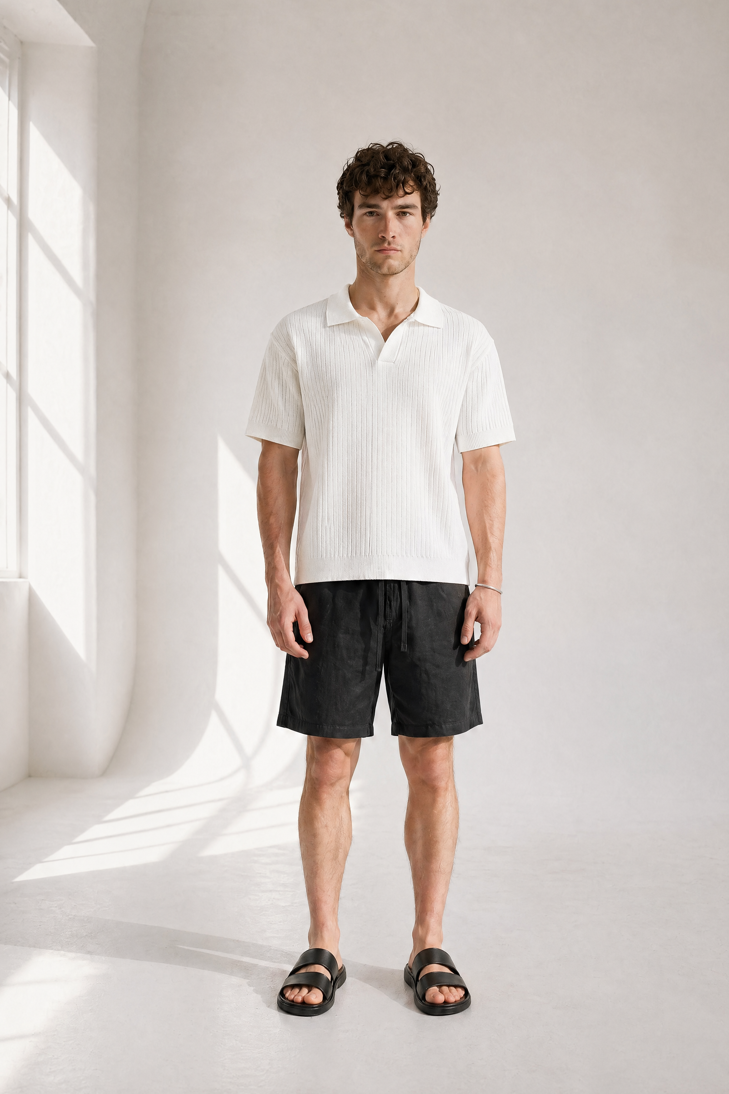 Rib Knit Polo - White - side view