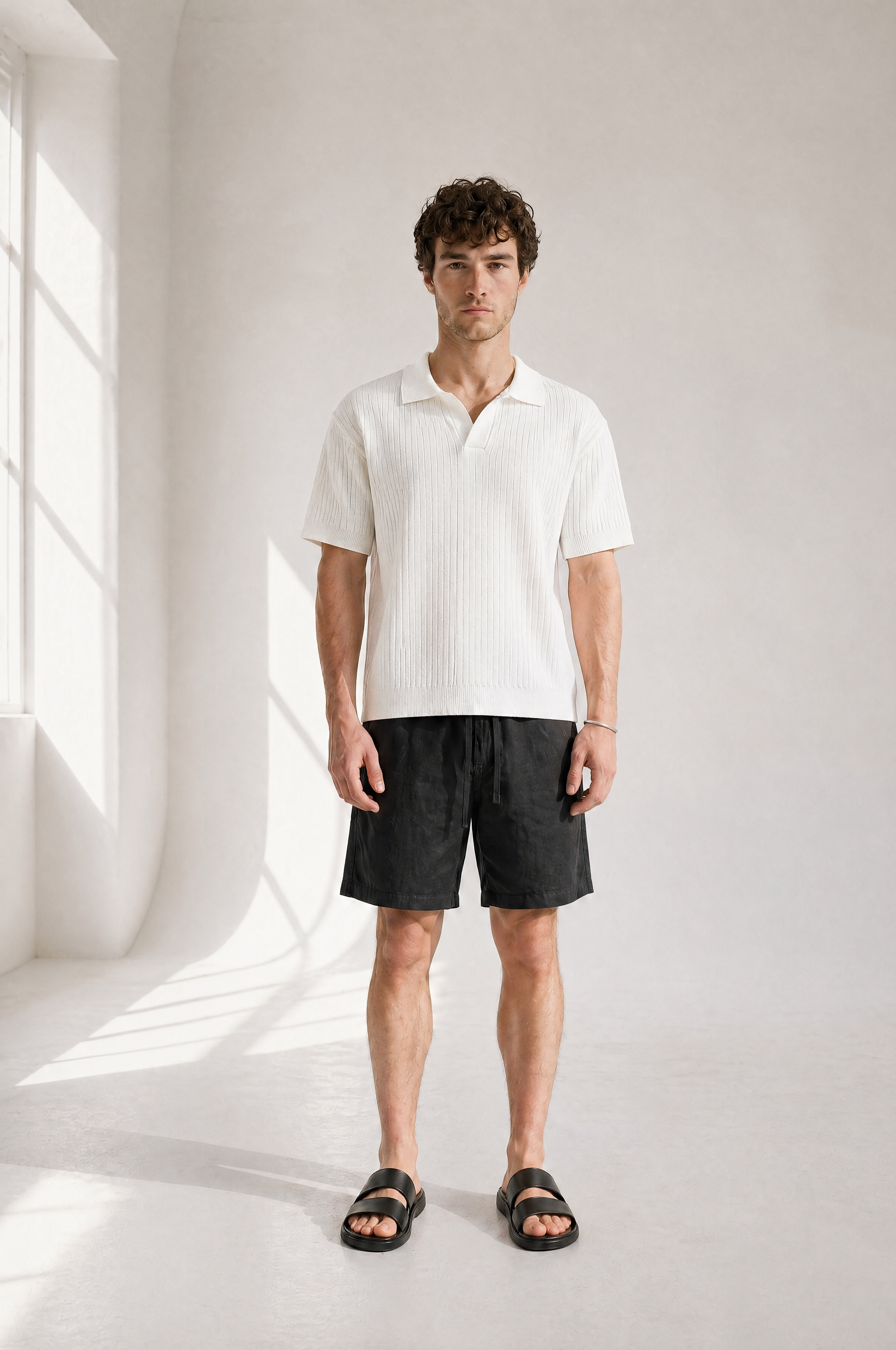 Rib Knit Polo - White - side view