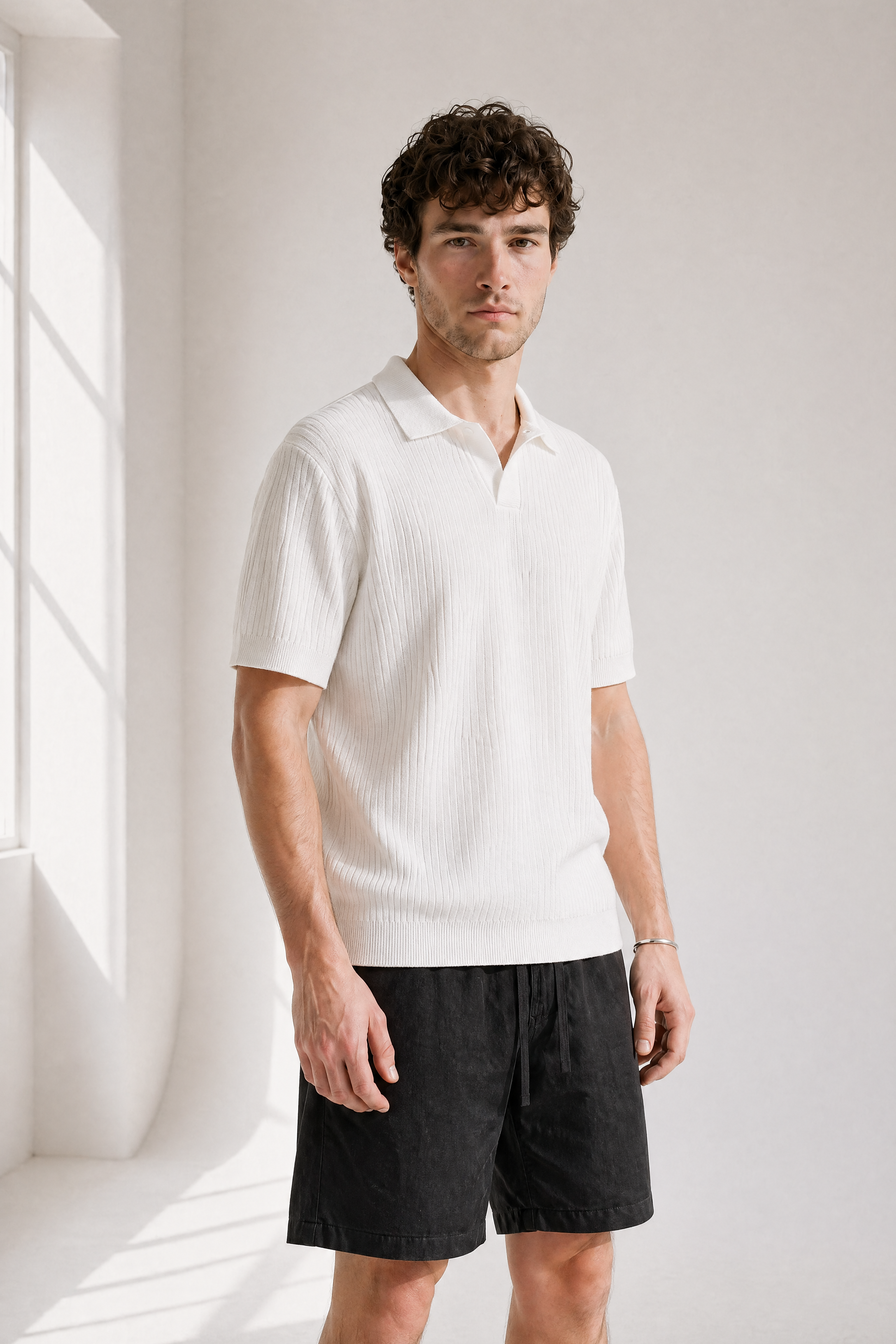 Rib Knit Polo - White - back view