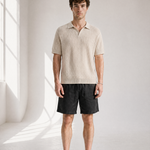Rib Knit Polo - Cream - lifestyle angle