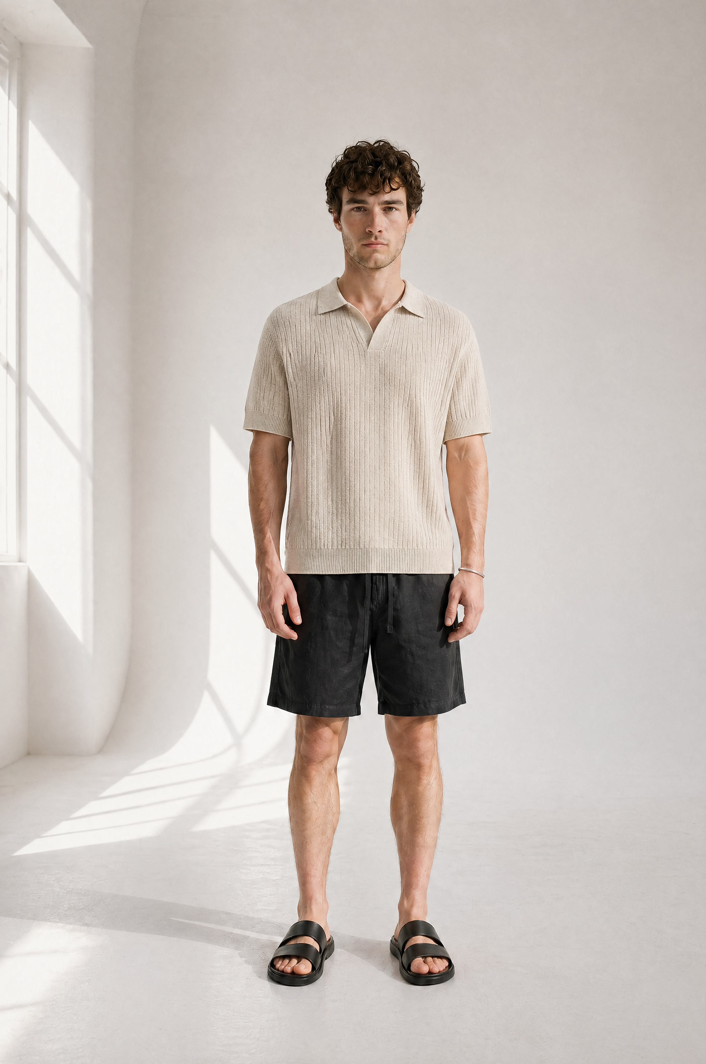 Rib Knit Polo - Cream - lifestyle angle