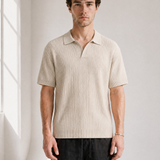 Rib Knit Polo - Cream - detail view