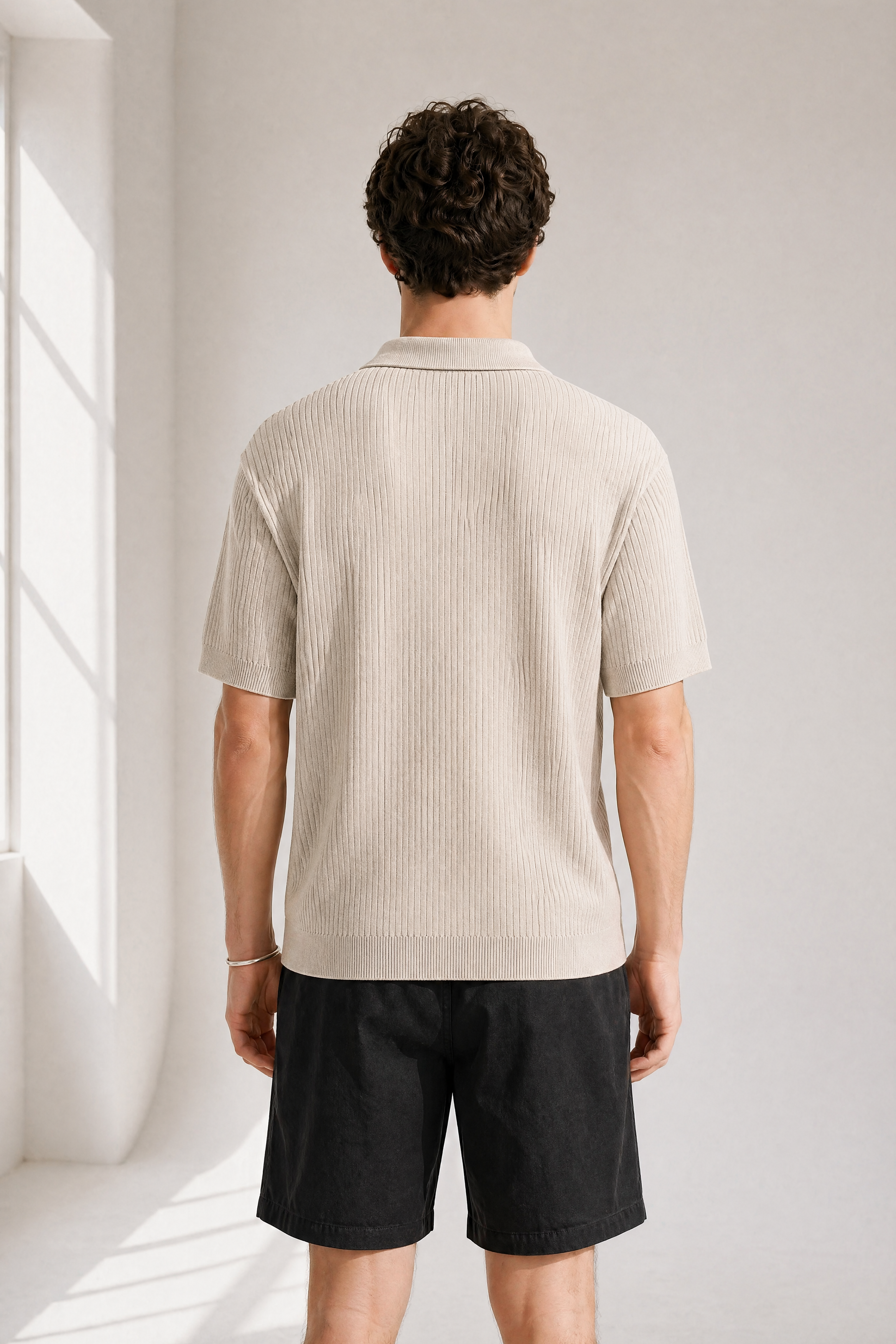 Rib Knit Polo - Cream - back view
