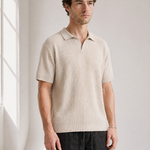Rib Knit Polo - Cream - front view