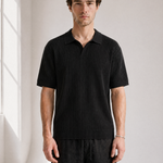 Rib Knit Polo - Black - lifestyle angle