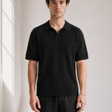 Rib Knit Polo - Black - lifestyle angle