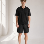 Rib Knit Polo - Black - detail view