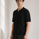 Rib Knit Polo - Black - side view