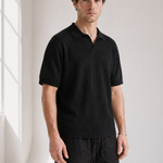 Rib Knit Polo - Black - front view
