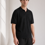 Rib Knit Polo - Black - front view