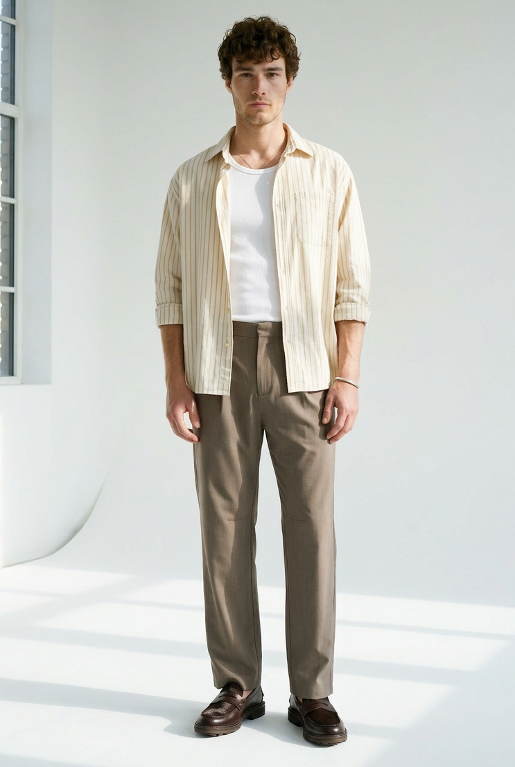 Hipland Studio Pleat Trousers - Taupe - front alternate view