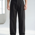 Hipland Pleated Kyoto Trousers - Black - front view