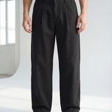 Hipland Pleated Kyoto Trousers - Black - front view