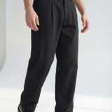 Hipland Pleated Kyoto Trousers - Black - front alternate view