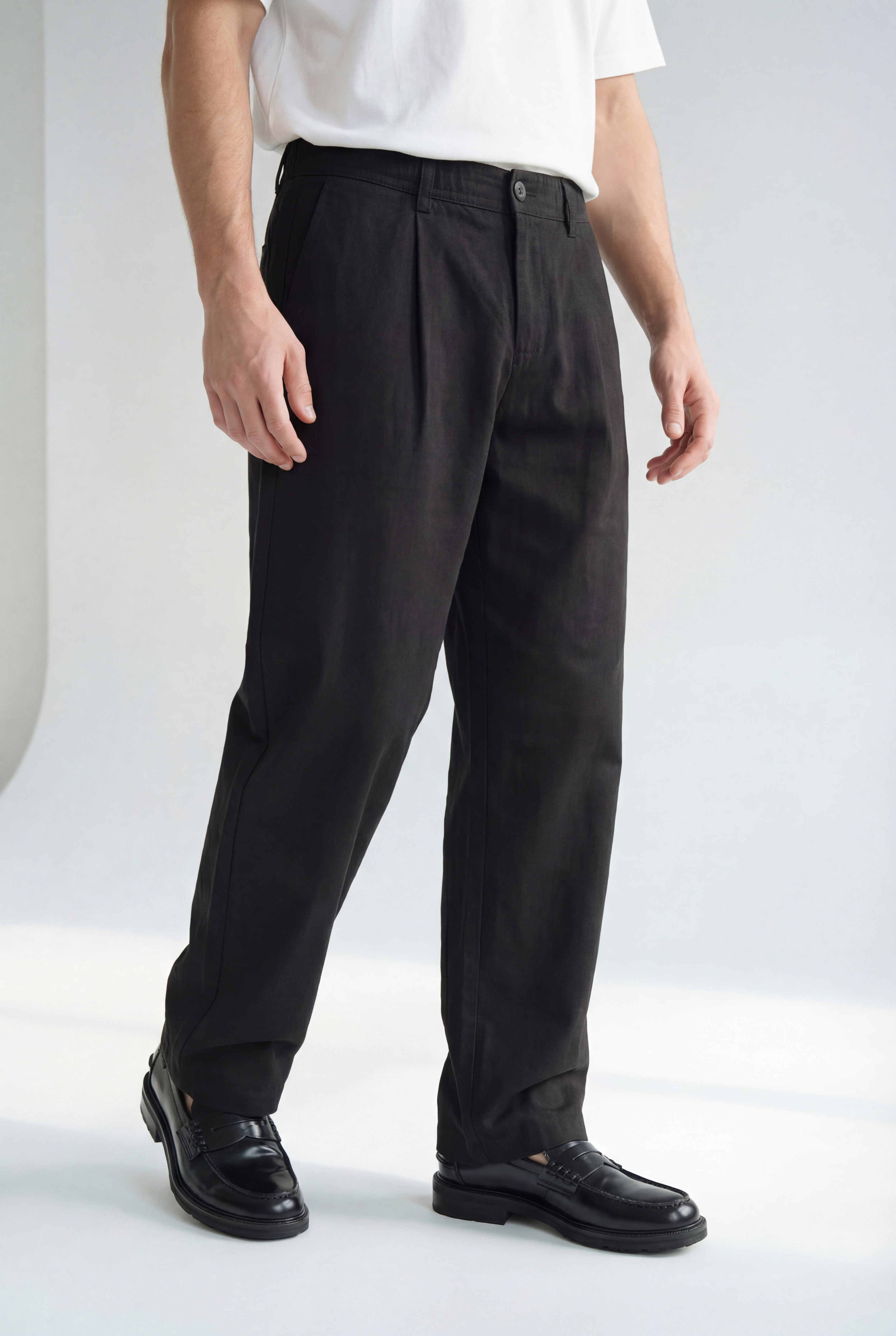Hipland Pleated Kyoto Trousers - Black - front alternate view