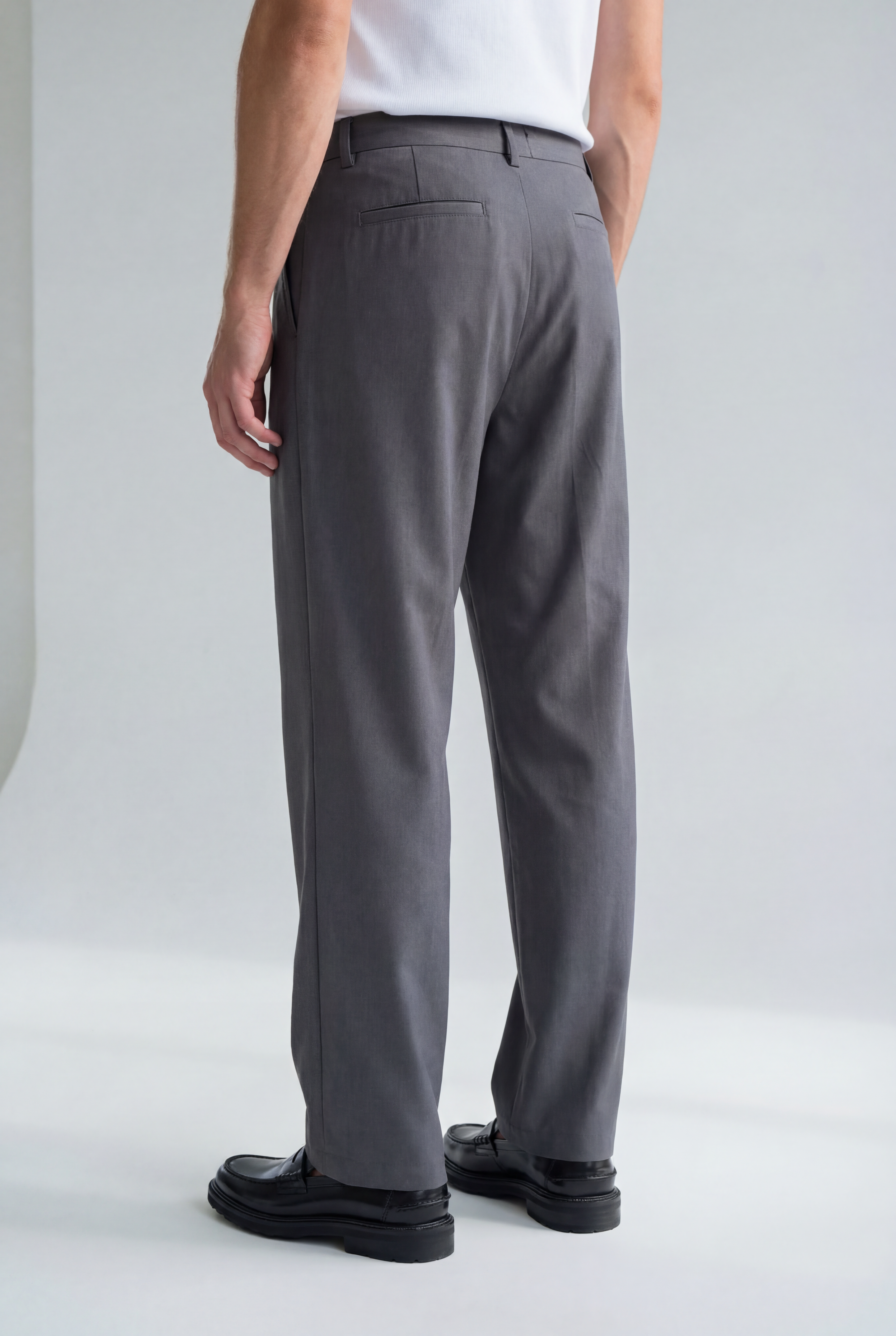 Hipland Pleated Kyoto Trousers - Charcoal - back view