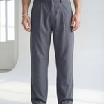 Hipland Studio Pleat Trousers - Slate Grey - front view