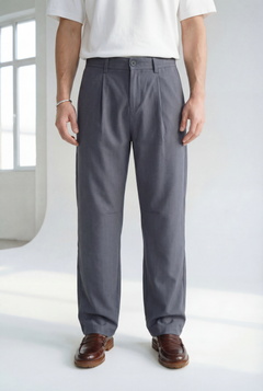 Hipland Studio Pleat Trousers - Slate Grey - front view