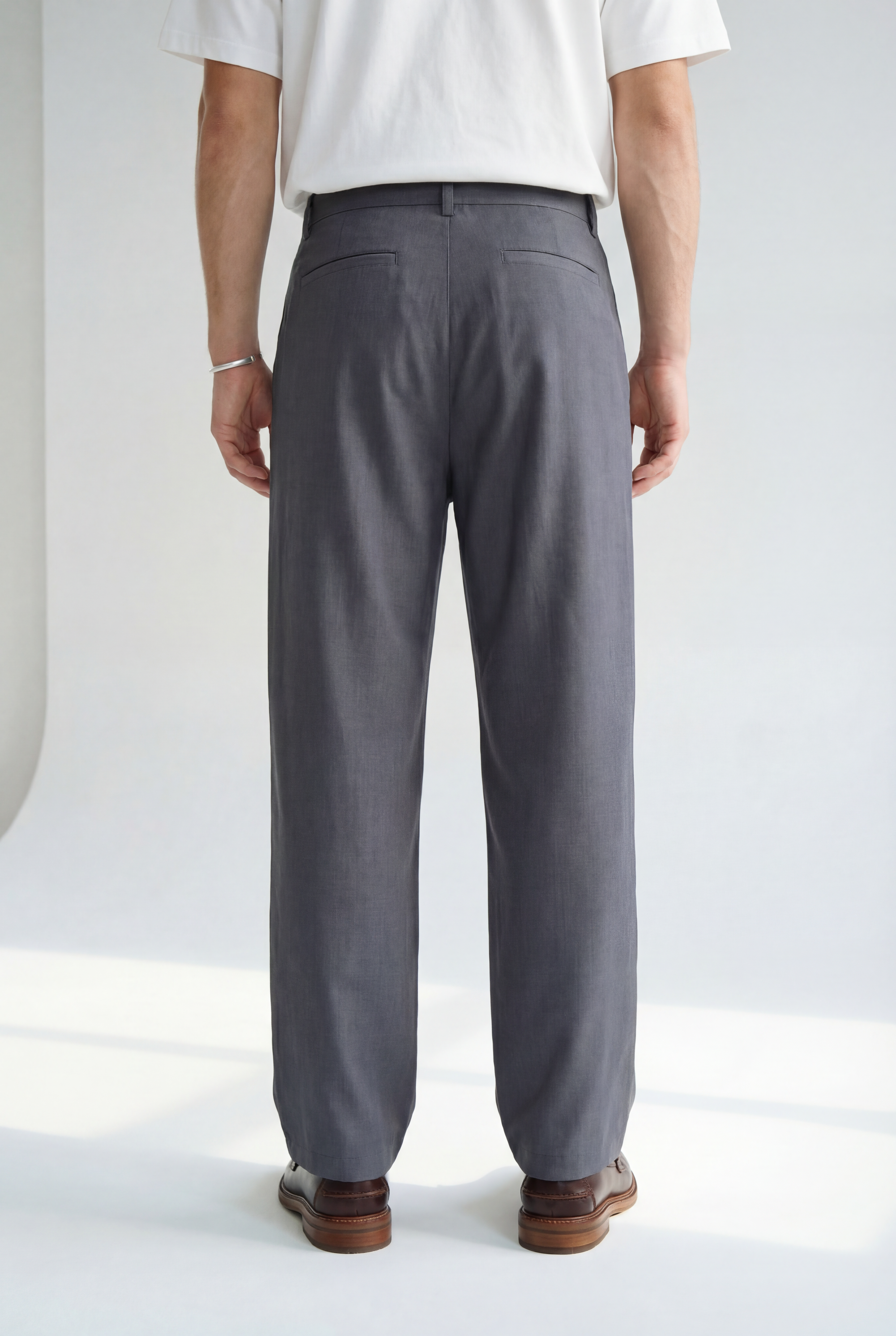 Hipland Studio Pleat Trousers - Slate Grey - back view