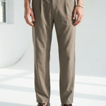 Hipland Studio Pleat Trousers - Taupe - front view