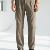 Hipland Studio Pleat Trousers - Taupe - front view